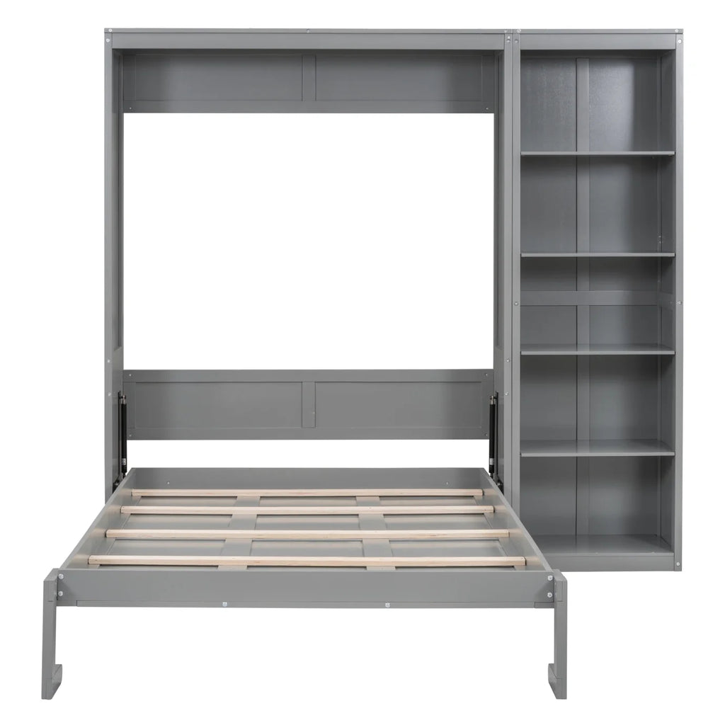 Full Size Gray Murphy Bed with Side Bookshelf Y38885