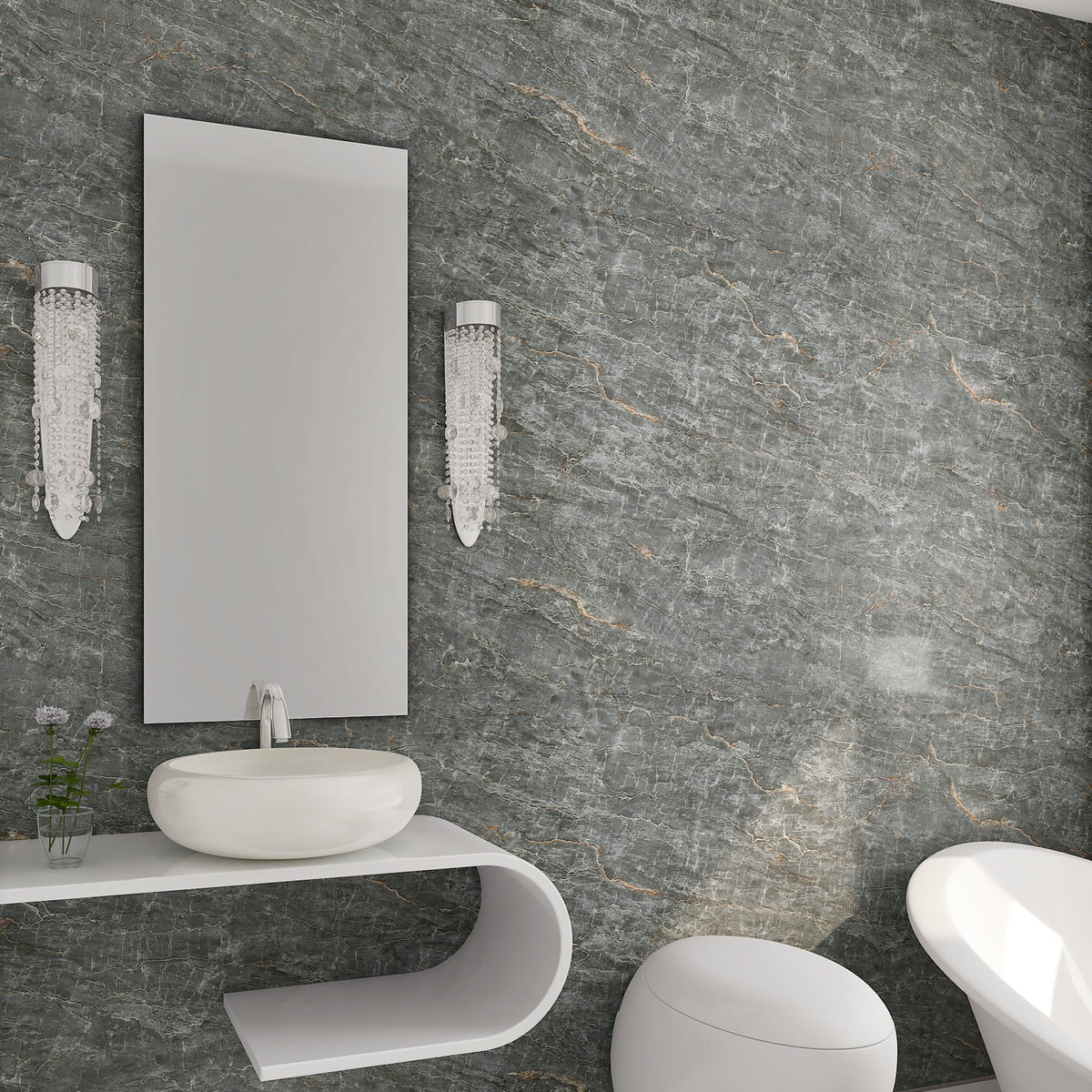 24"x354" Grey Marble Peel and Stick Wallpaper M397