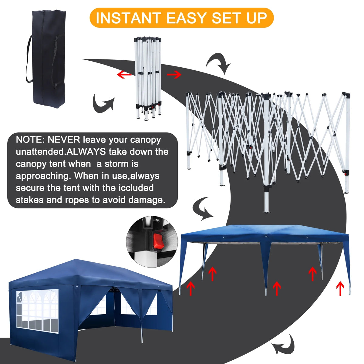 10'x20' Pop Up Canopy Tent with Carry Bag P95567