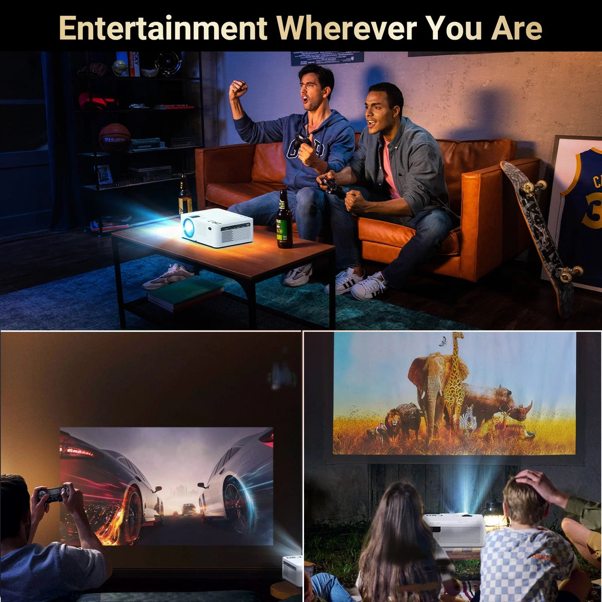 1080P 5G Wifi Bluetooth 5.1 4K Outdoor Movie Projector with 120 Screen P8238