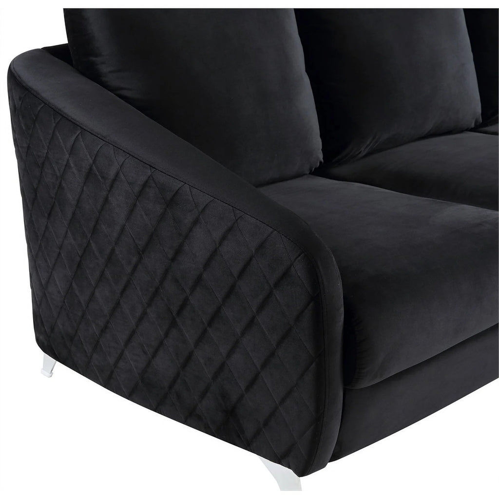 Black Velvet Sofa with Chrome Metal Legs M8070