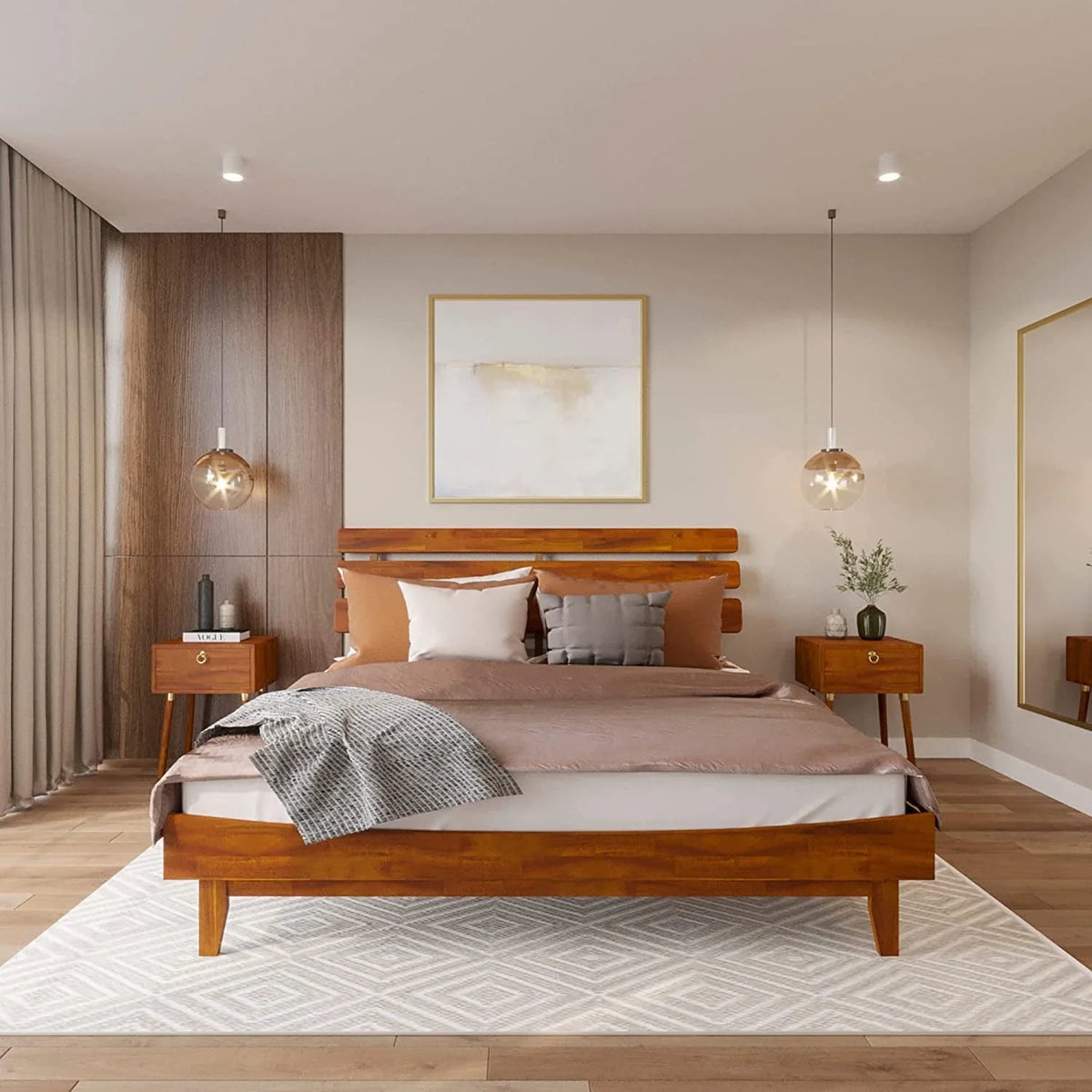 King Size Acacia Wood Bed Frame with Adjustable Headboard P84526