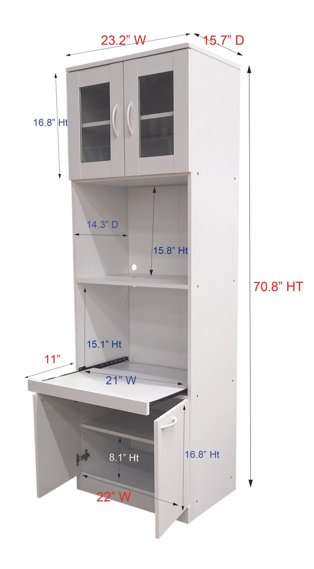 Tall White Kitchen Pantry Microwave Storage Cabinet I529256