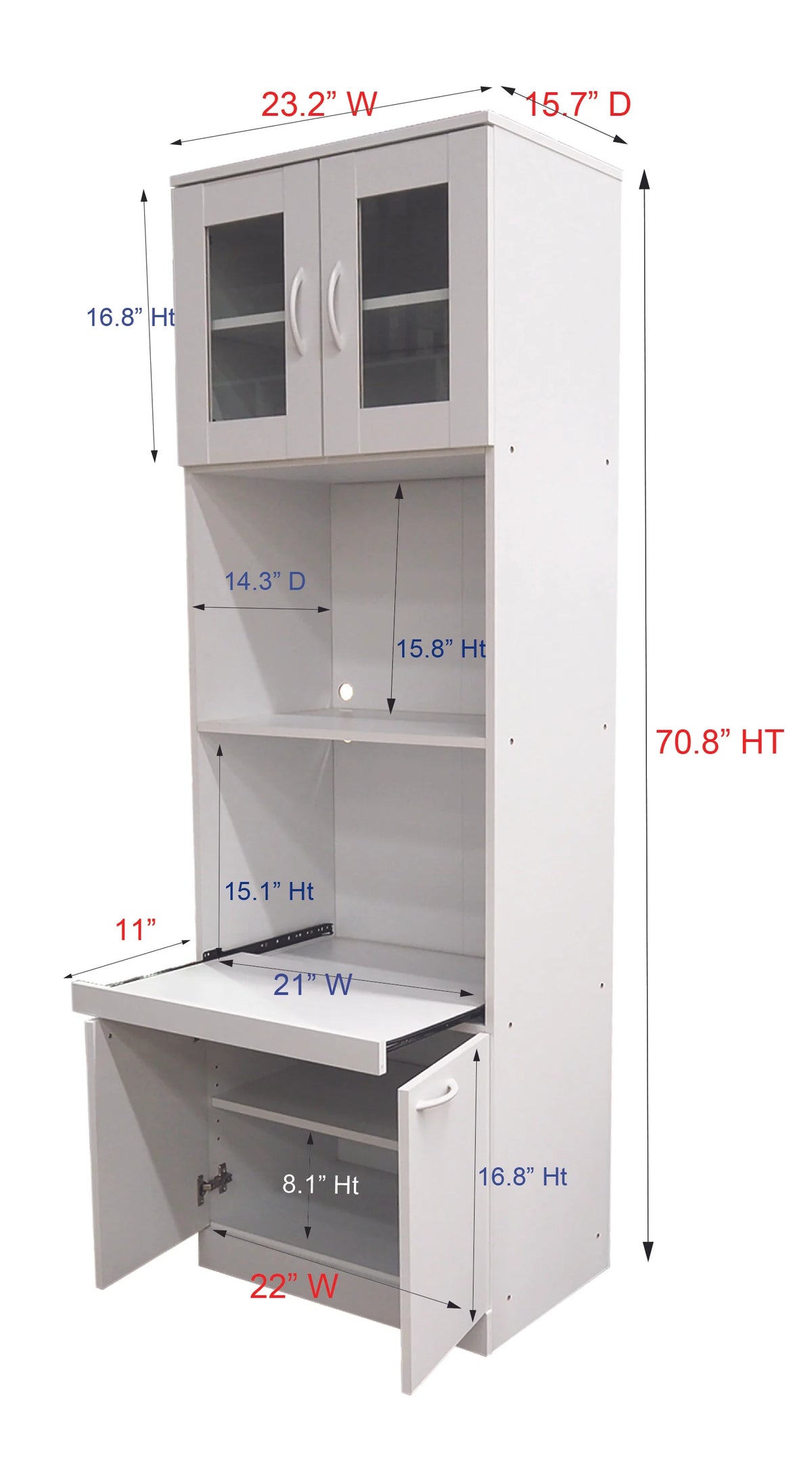 Tall White Kitchen Pantry Microwave Storage Cabinet I529256