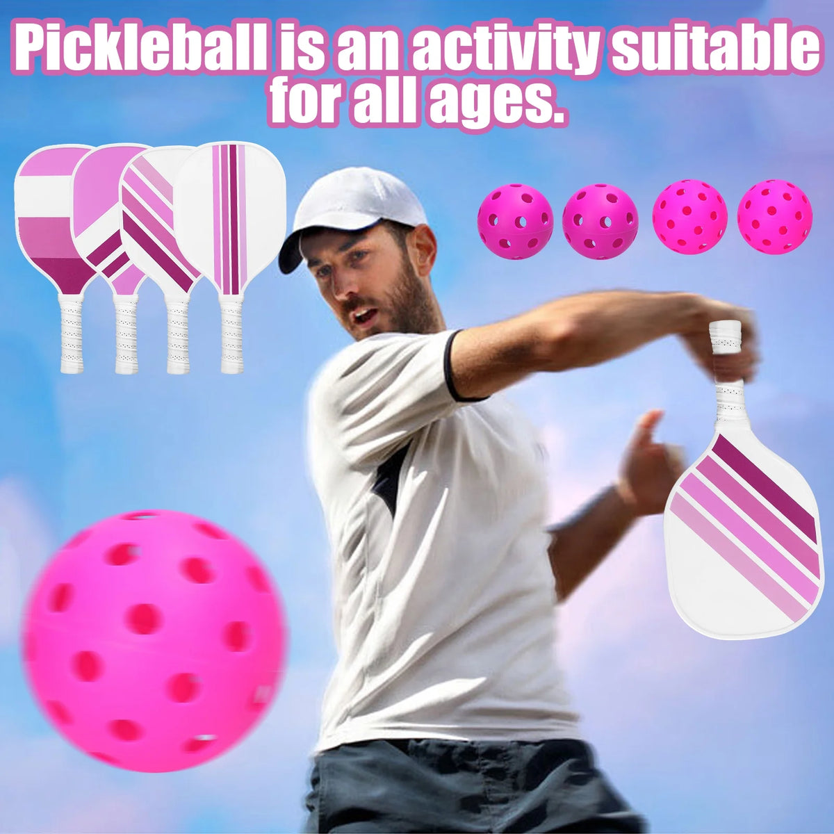 USAPA Approved Pickleball Set of 4 with 4 Balls Pink P4636