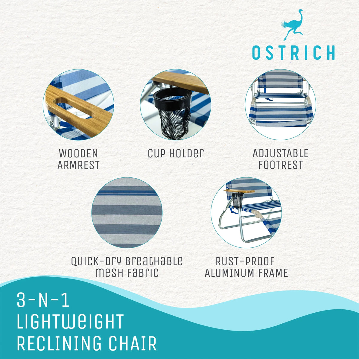 Striped Blue Reclining Beach Chair D56534
