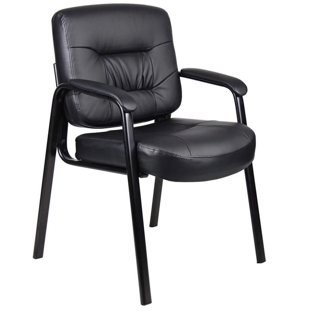 Black Leather Guest Chair with Steel Frame H615