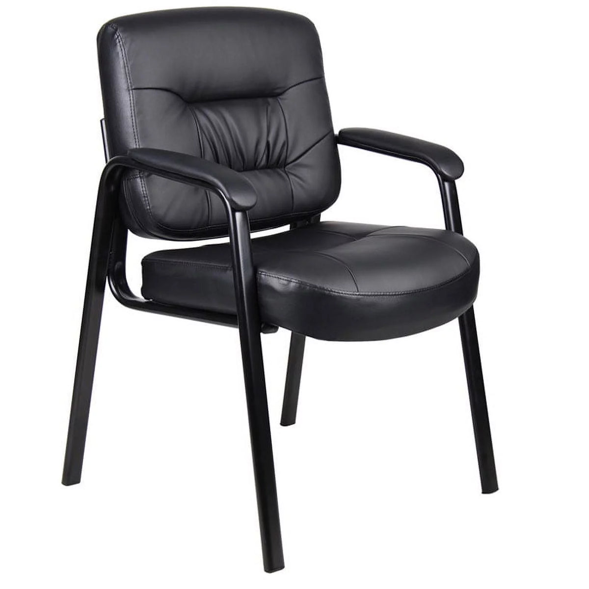 Black Leather Guest Chair with Steel Frame H615