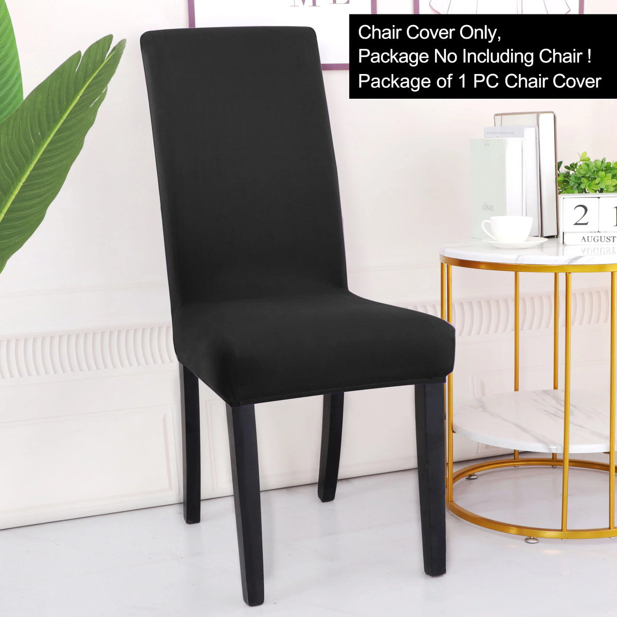 Black Stretch Spandex Dining Chair Covers Set of 4 U80555