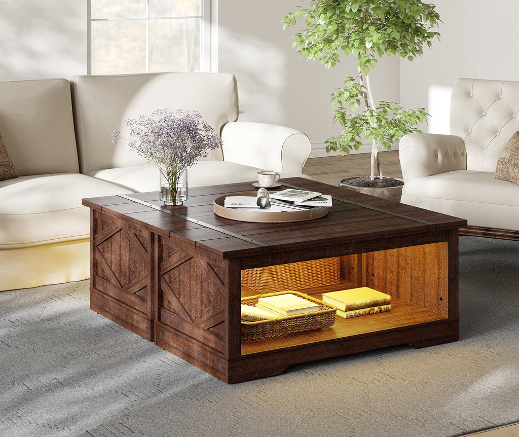 Rustic Brown Wood Coffee Table with Storage W54417