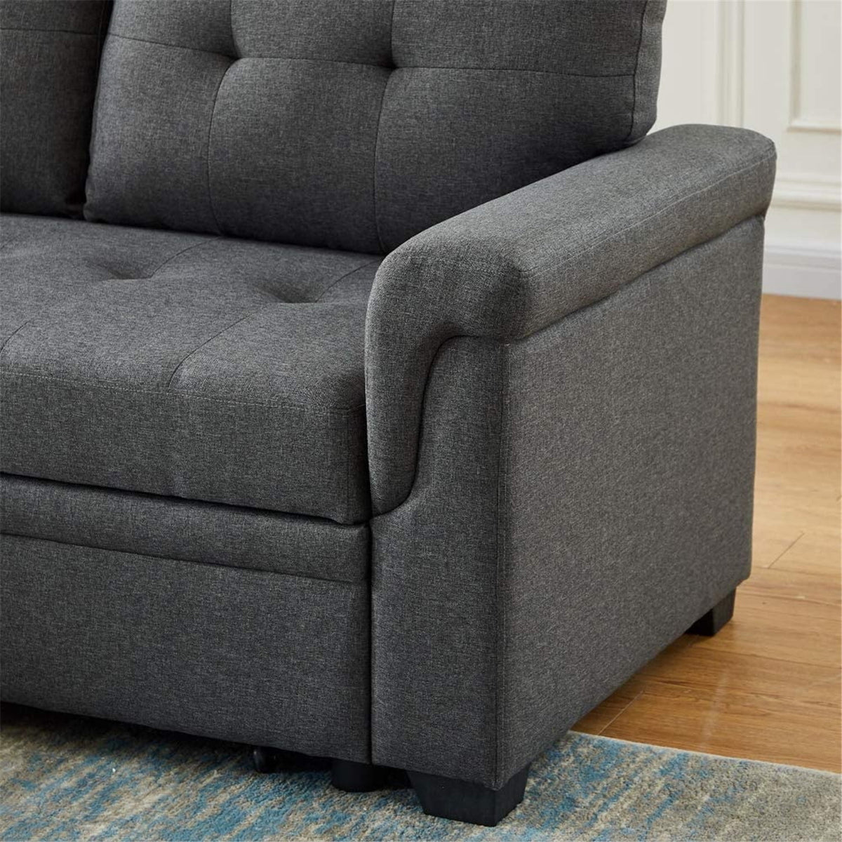 Dark Gray Linen Reversible Sleeper Sectional Sofa with Storage Chaise Q543327