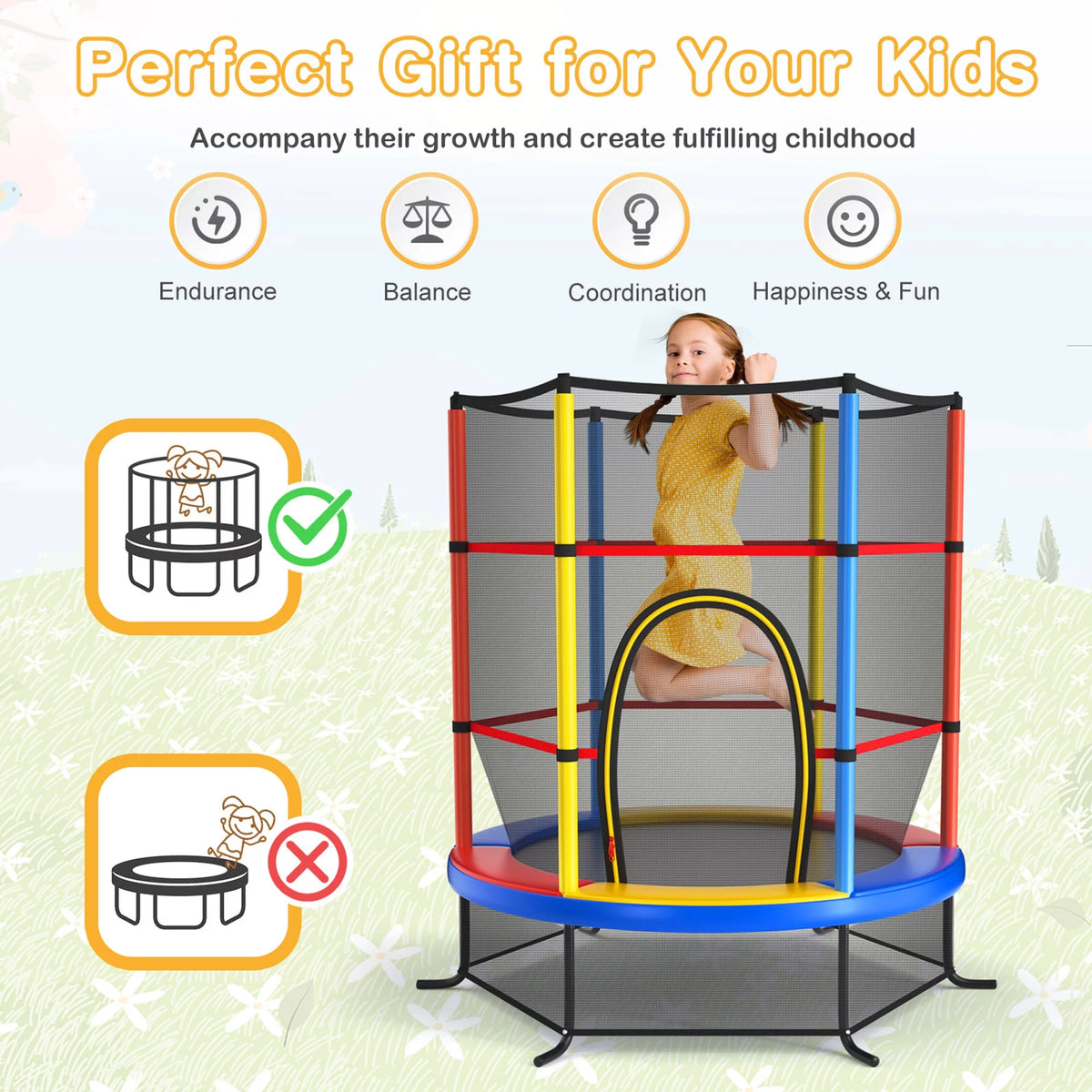 55'' Recreational Trampoline with Enclosure Net Y4505