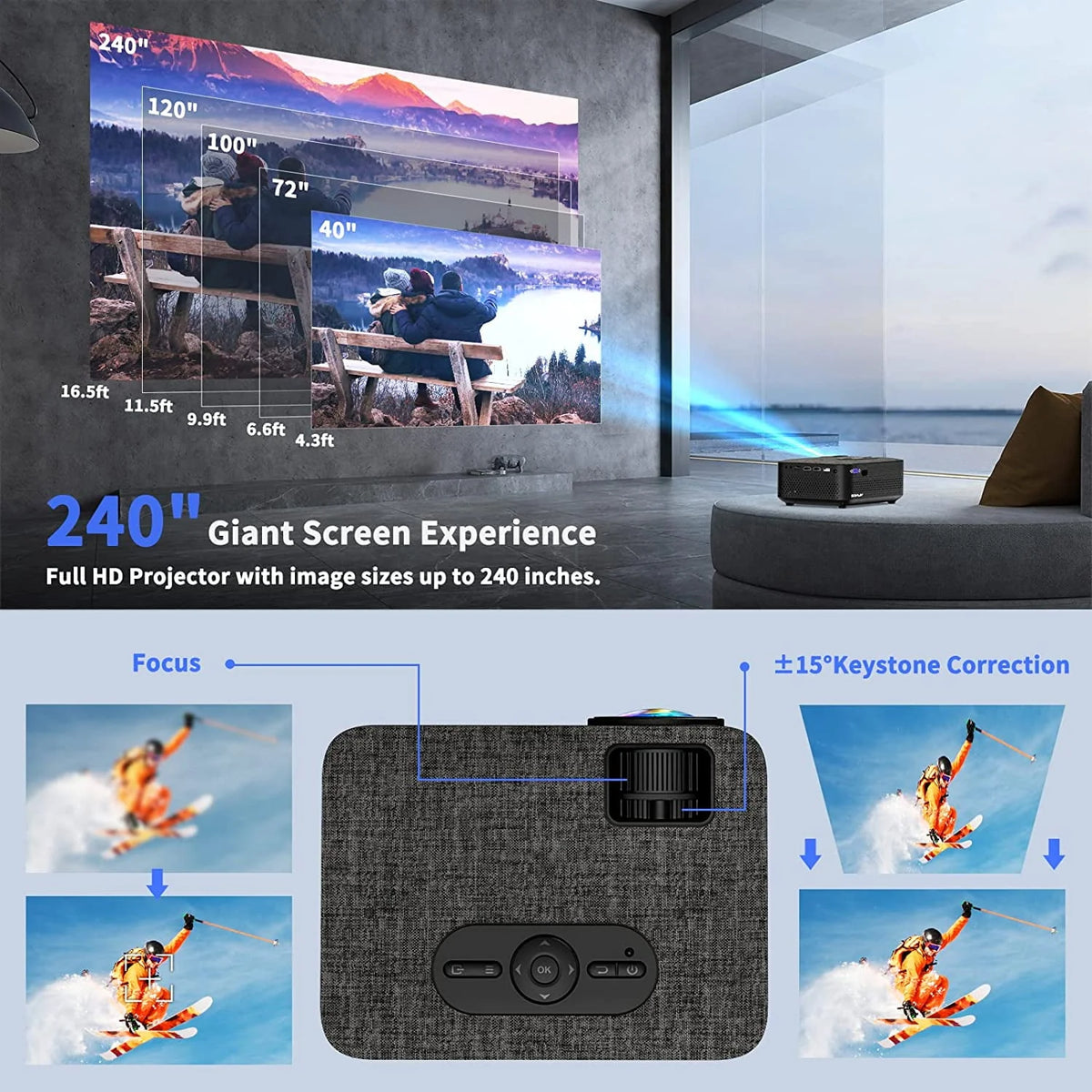 Mini WiFi Projector HD 1080P 240 LCD Display with Bluetooth C7481