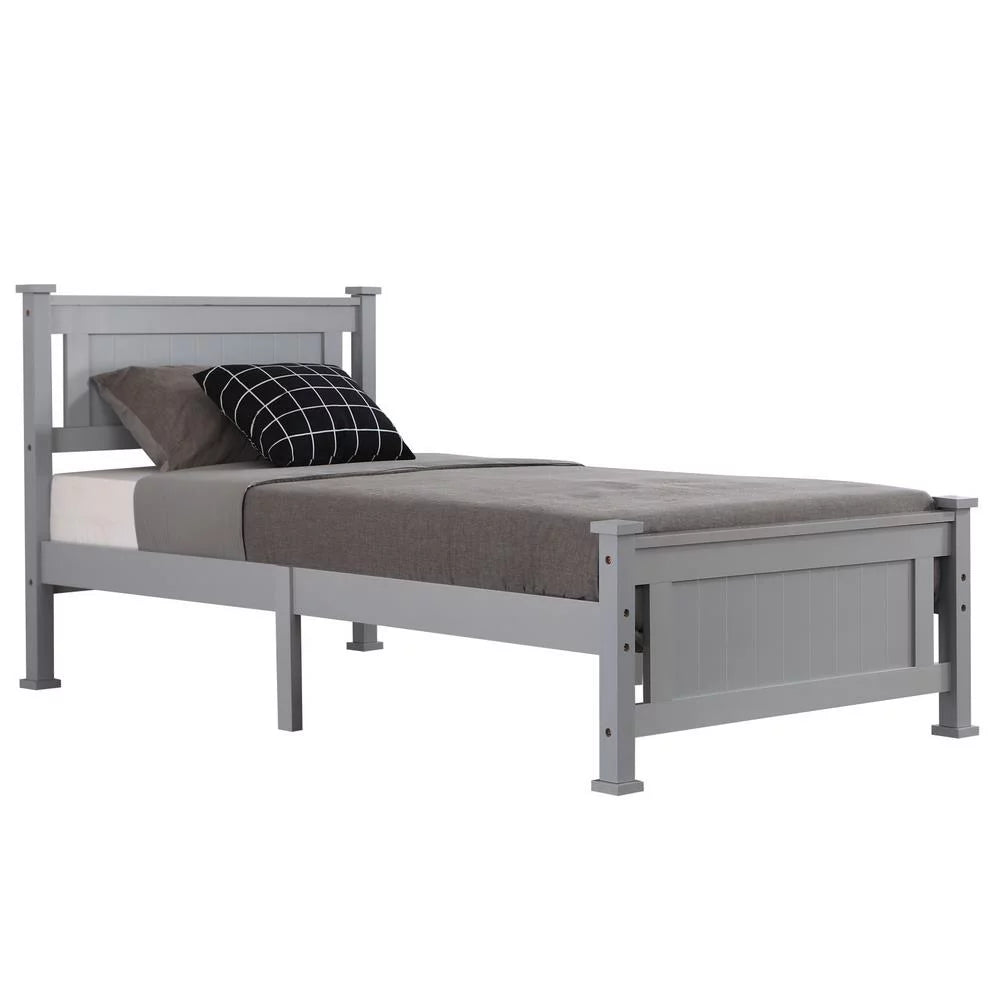 Gray Solid Pine Wood Twin Bed Frame with Headboard N784297