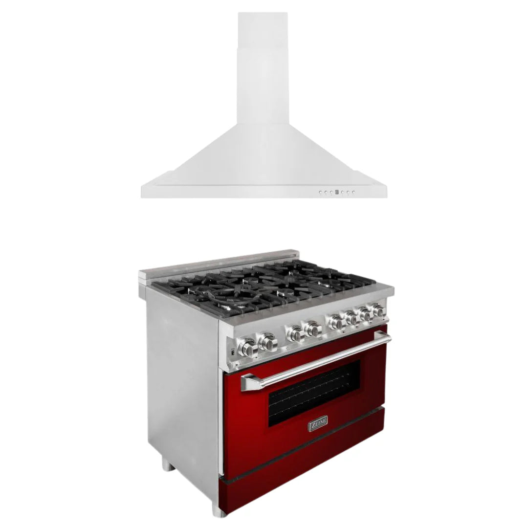36 in. Dual Fuel Range with Red Gloss Door & Range Hood Appliance Package W541005