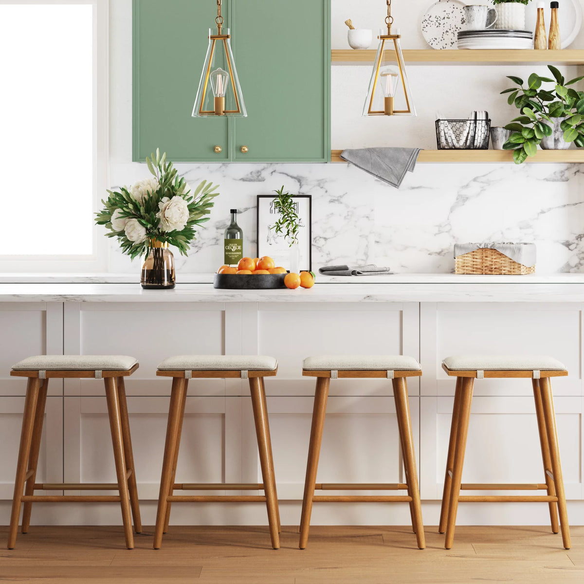 Counter Height Solid Wood Backless Barstool with Upholstered Cushion Z20848