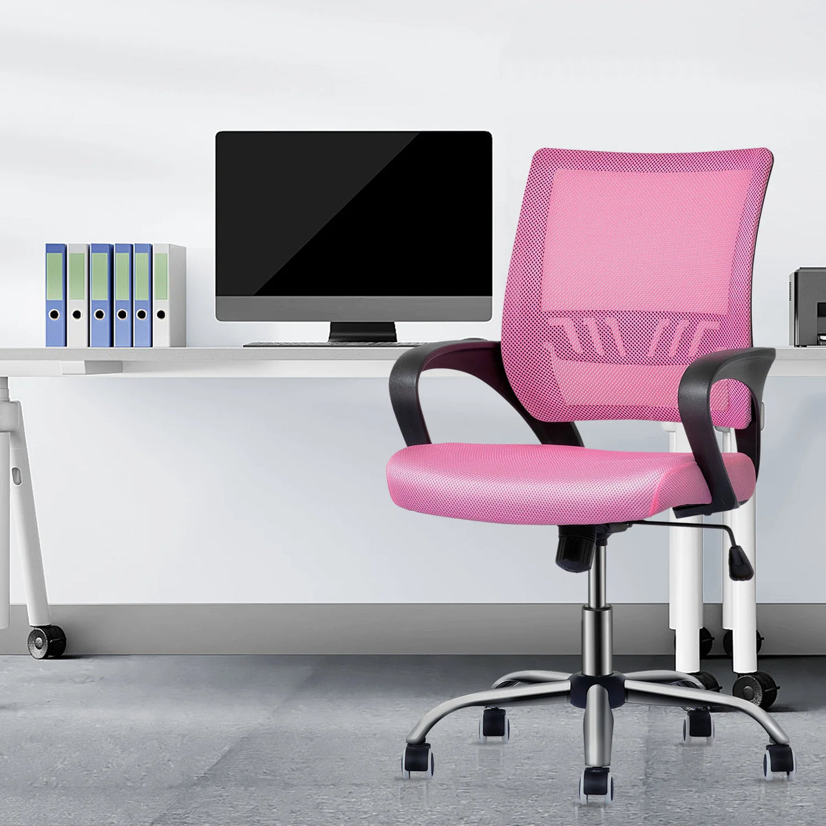 Pink Mesh Office Chair with Armrests Y5271