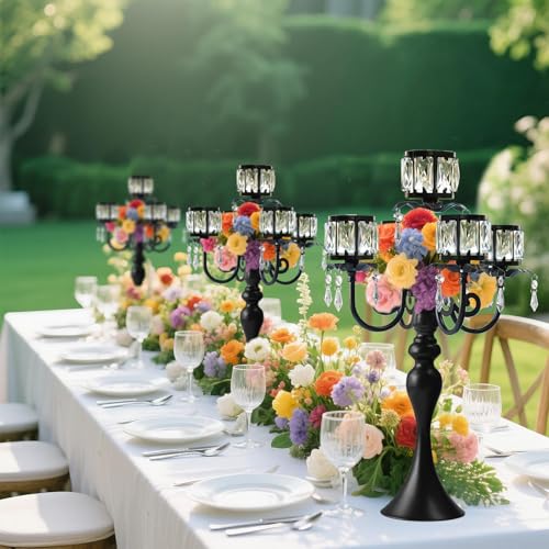 Black 5-Arm Crystal Pendant Candle Holder H215