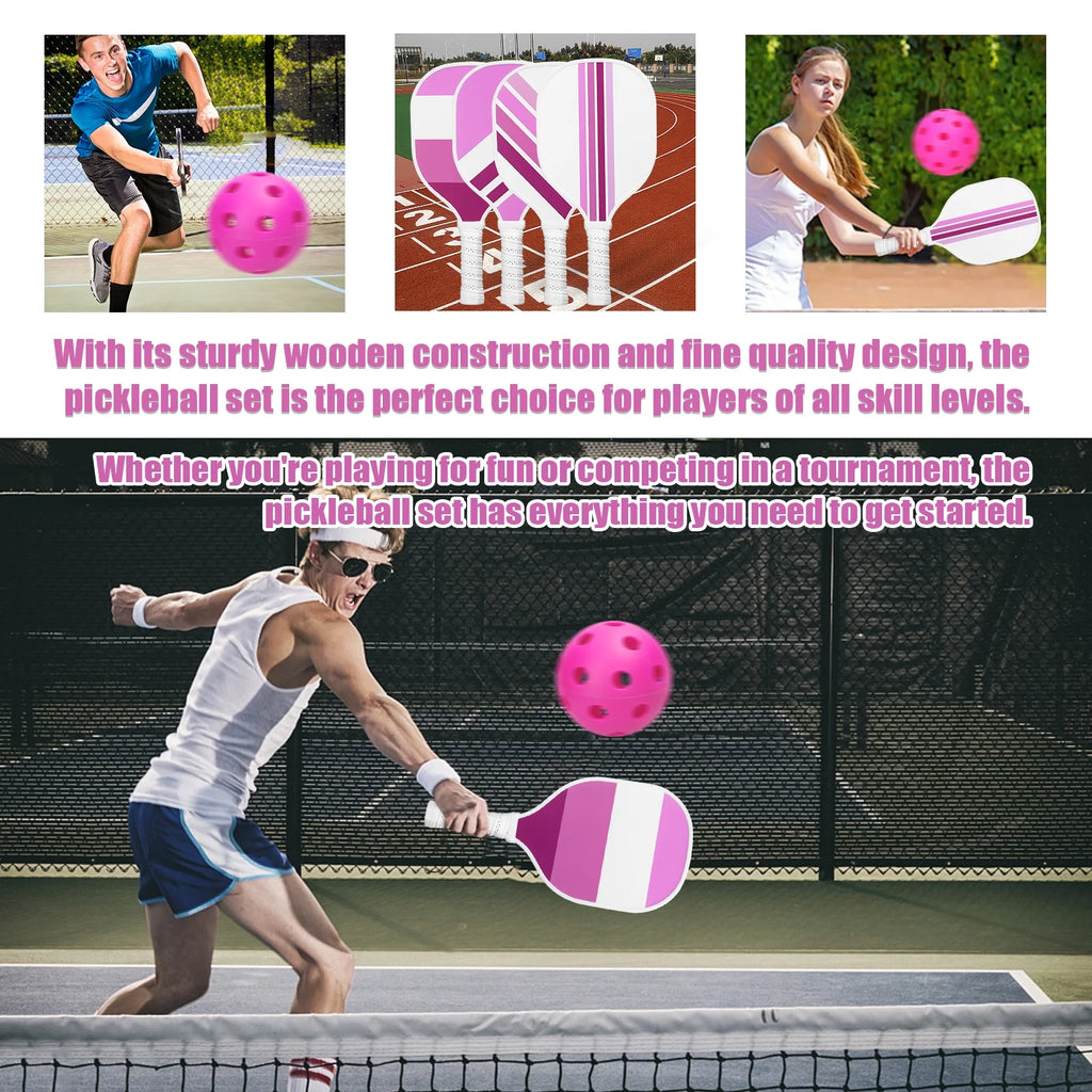 USAPA Approved Pickleball Set of 4 with 4 Balls Pink P4636