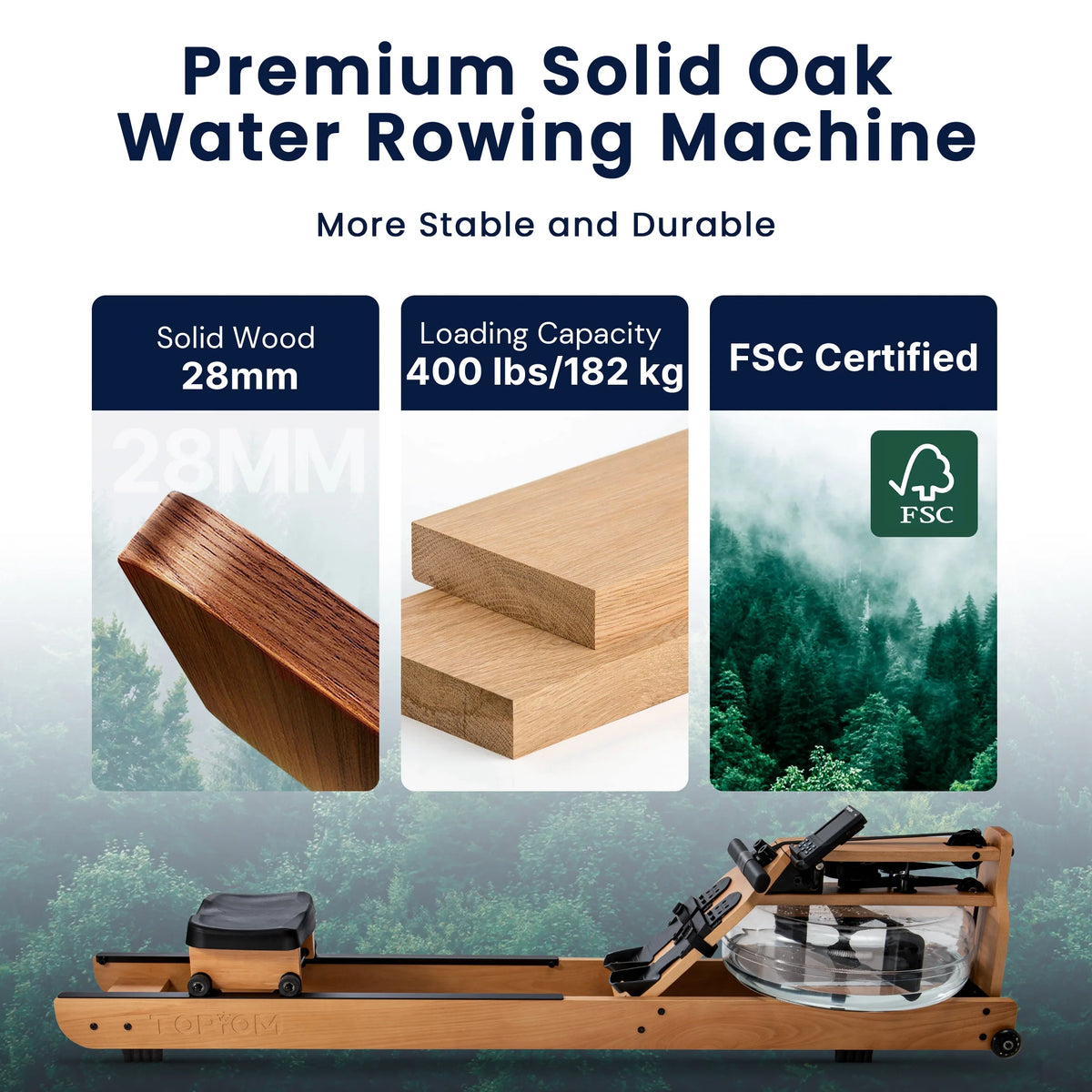 Water Rowing Machine with Performance Monitor Bluetooth 400 lbs Max Load C3270