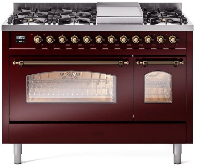48 Dual Fuel Propane Gas Range in Burgundy with Bronze Trim I4053