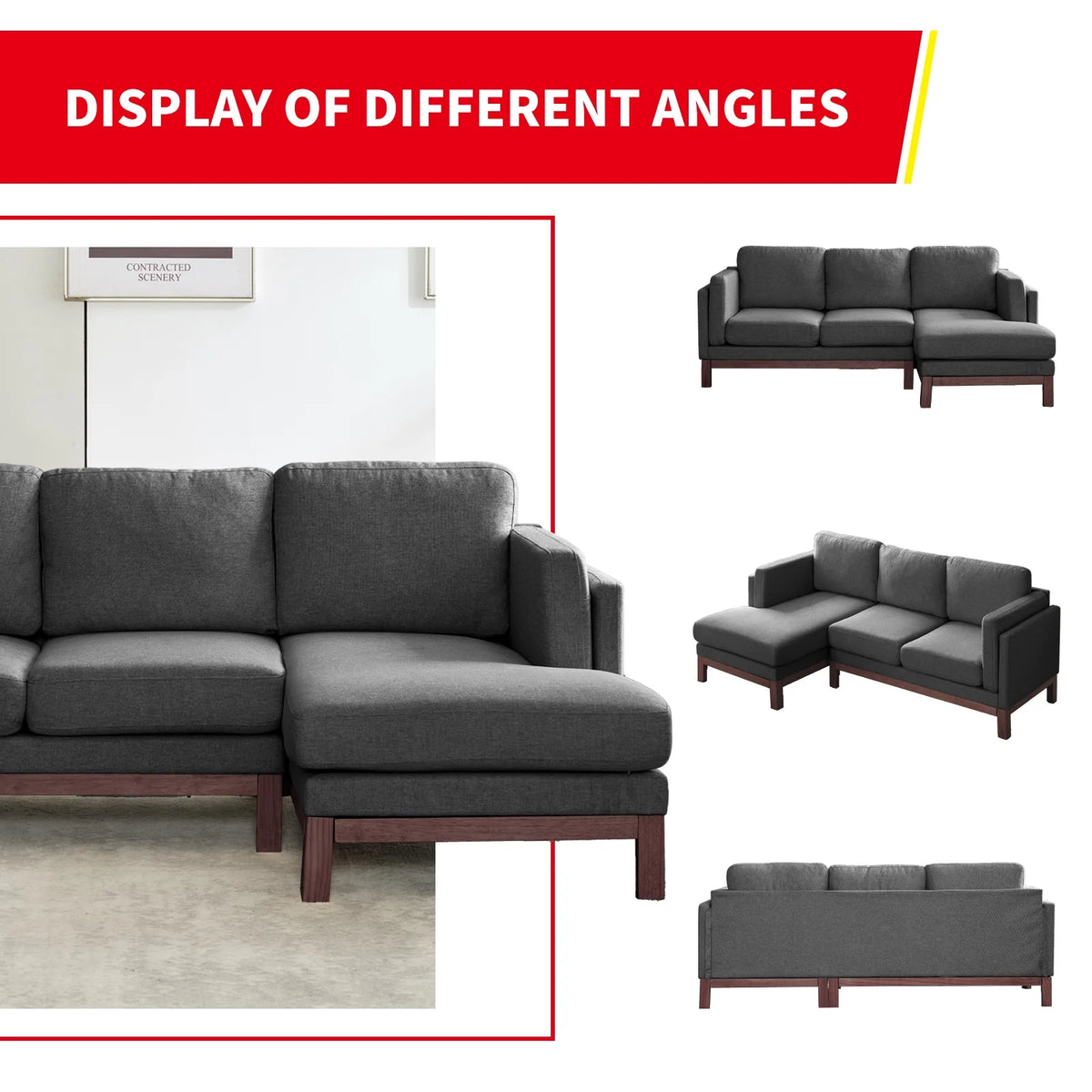 84" L-Shaped Upholstered Sectional Sofa with Chaise Lounge T759