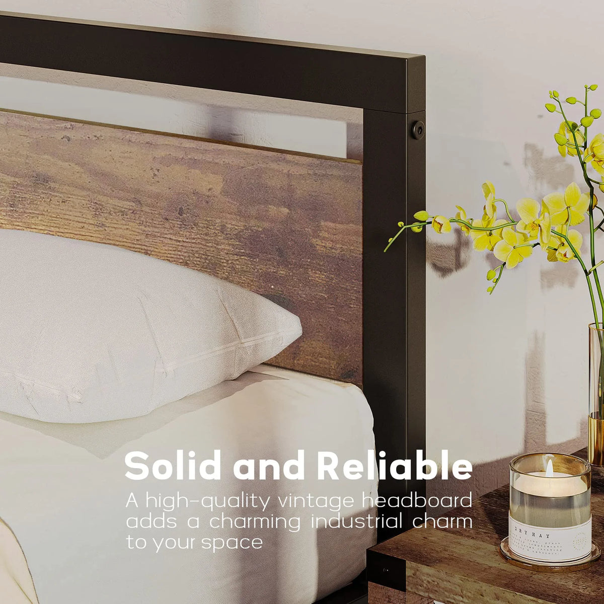 King Size Wooden Headboard Metal Bed Frame D957551