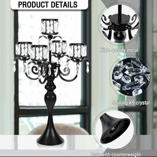 Black 5-Arm Crystal Pendant Candle Holder H215