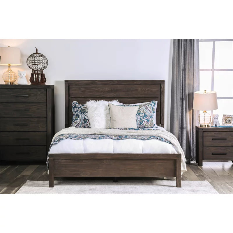 King Panel Bed Wire-Brushed Brown A9553