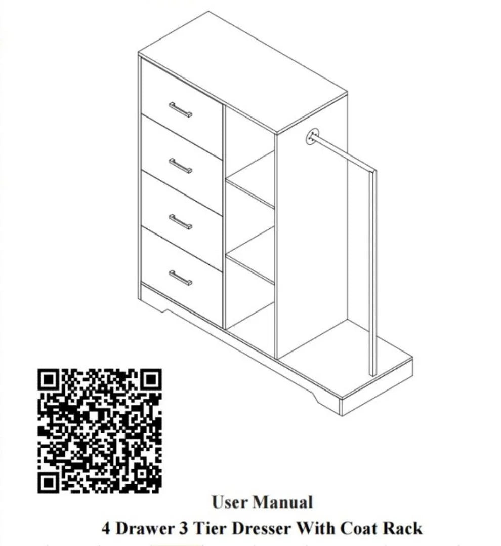 4 Drawer Dresser with Clothes Rack and Shelves I689675