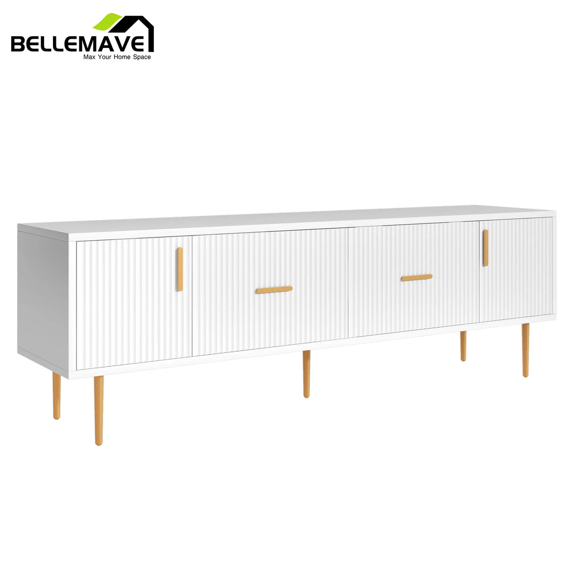 White Wood TV Stand with 2 Drawers and Cabinets W780