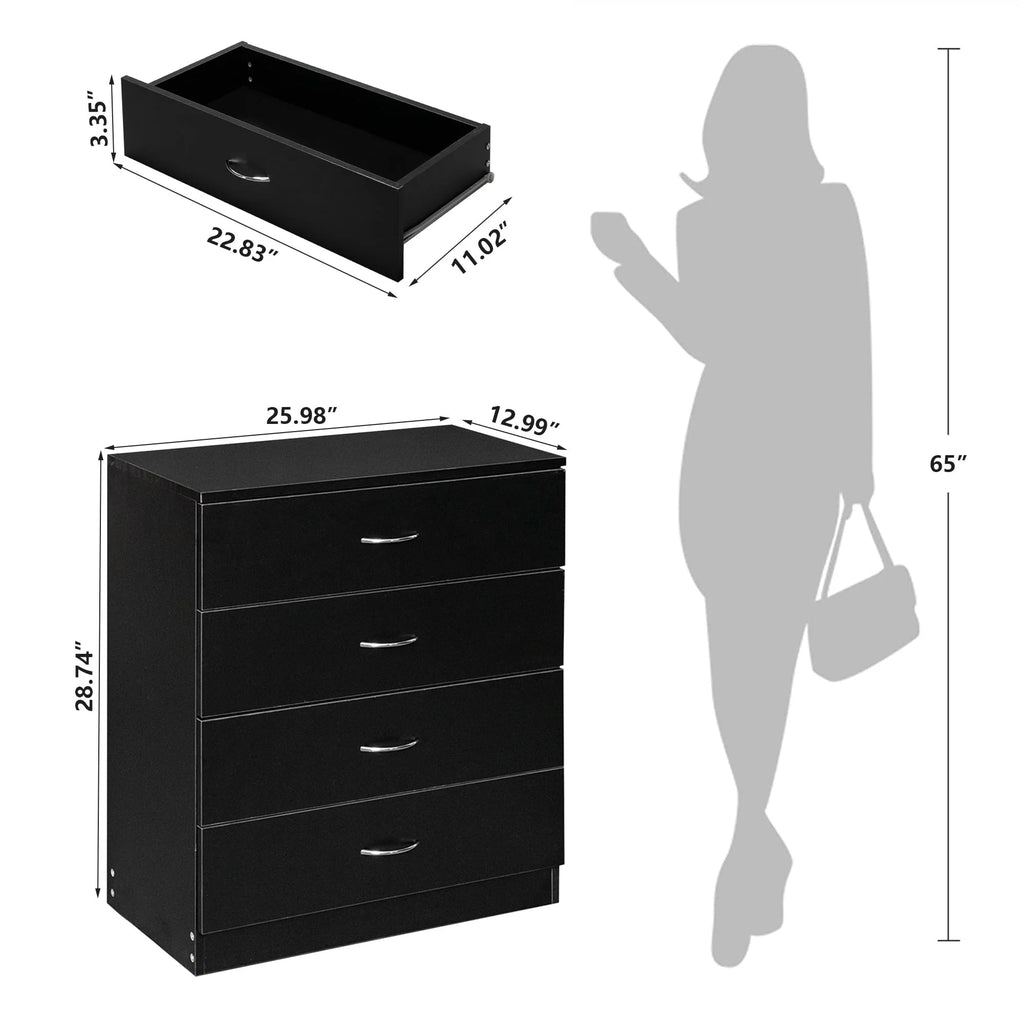 Black 4 Drawer Wood Dresser T50975
