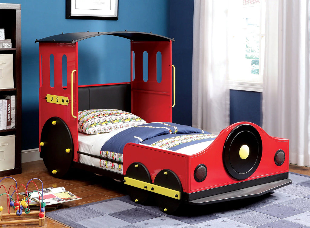 Twin Red and Black Panel Bed R8465