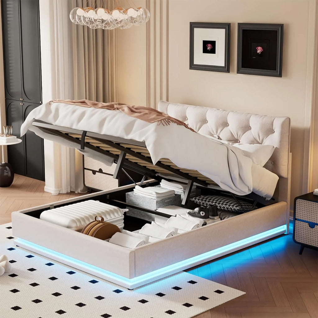 Queen Size Upholstered Bed with Gas Lift Up Storage K5960