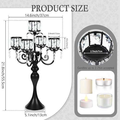 Black 5-Arm Crystal Pendant Candle Holder H215