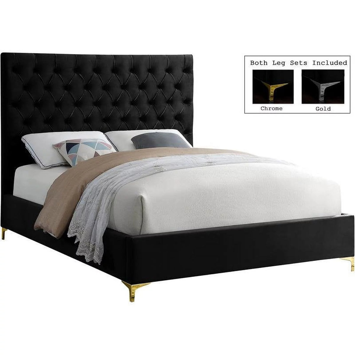 Black Velvet Tufted Queen Bed H9490