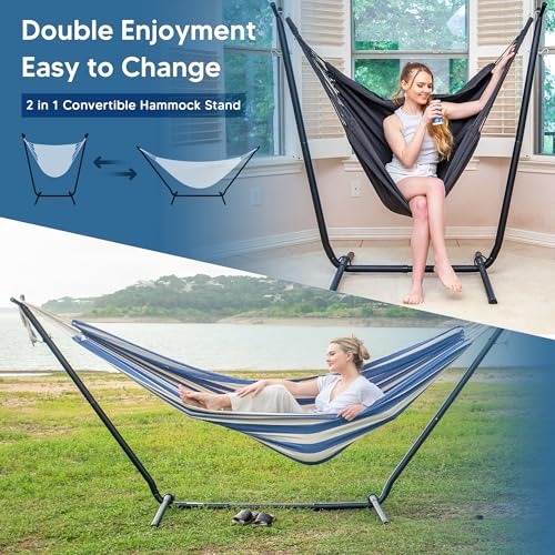 2-in-1 Hammock Chair with Stand, 475 lbs Capacity, Blue Stripe V4349