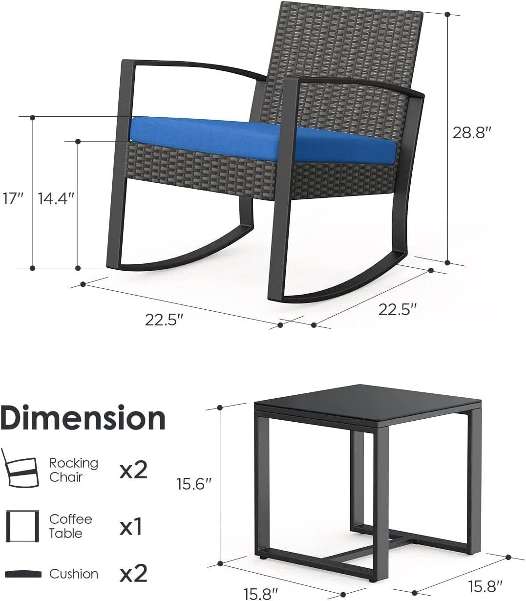 3-Piece Patio Wicker Chairs Set with Coffee Table Q4165