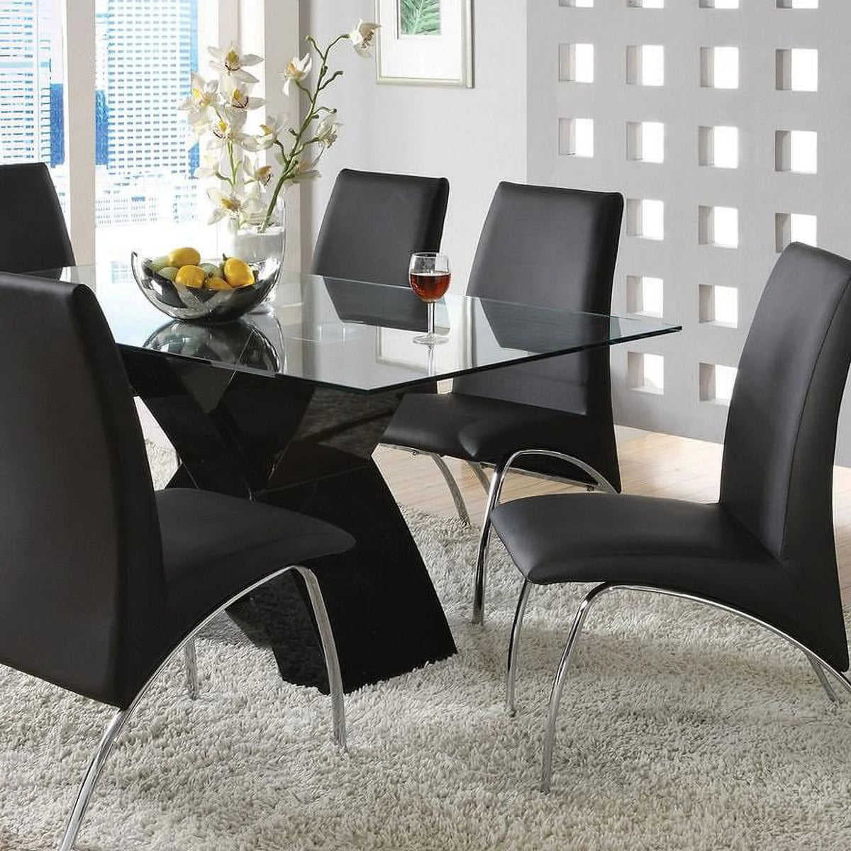 Black Tempered Glass 5pcs Dining Room Set R288363