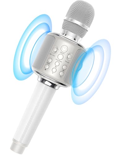 Wireless Bluetooth Karaoke Microphone with Built-in Speaker, Reverb, Duet Mode, Gray K9649