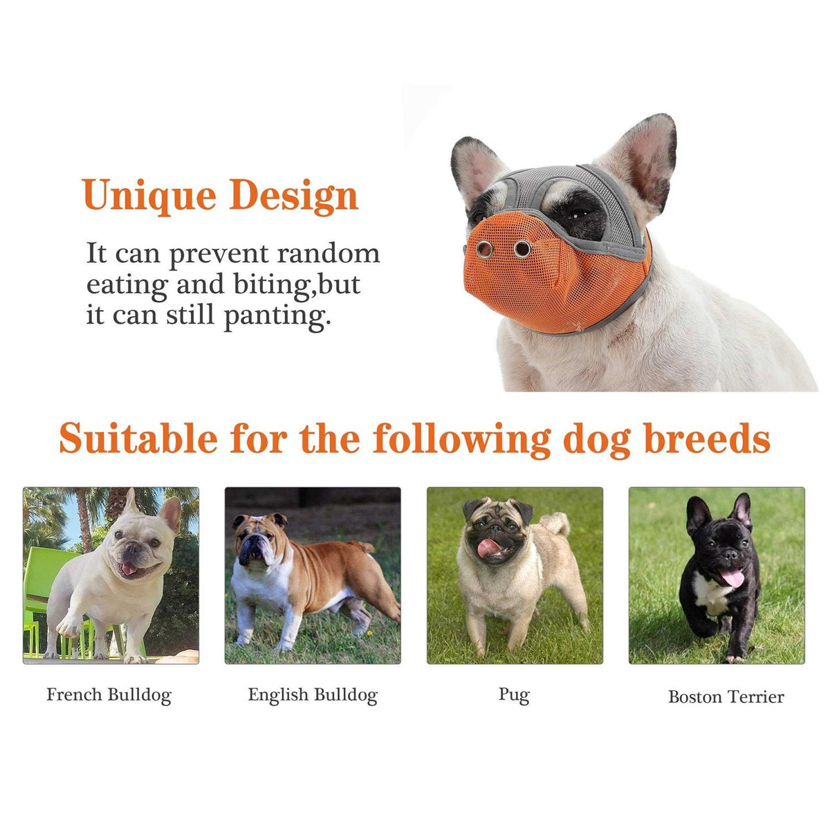 Short Snout Dog Muzzle Adjustable Breathable Mesh Z386185