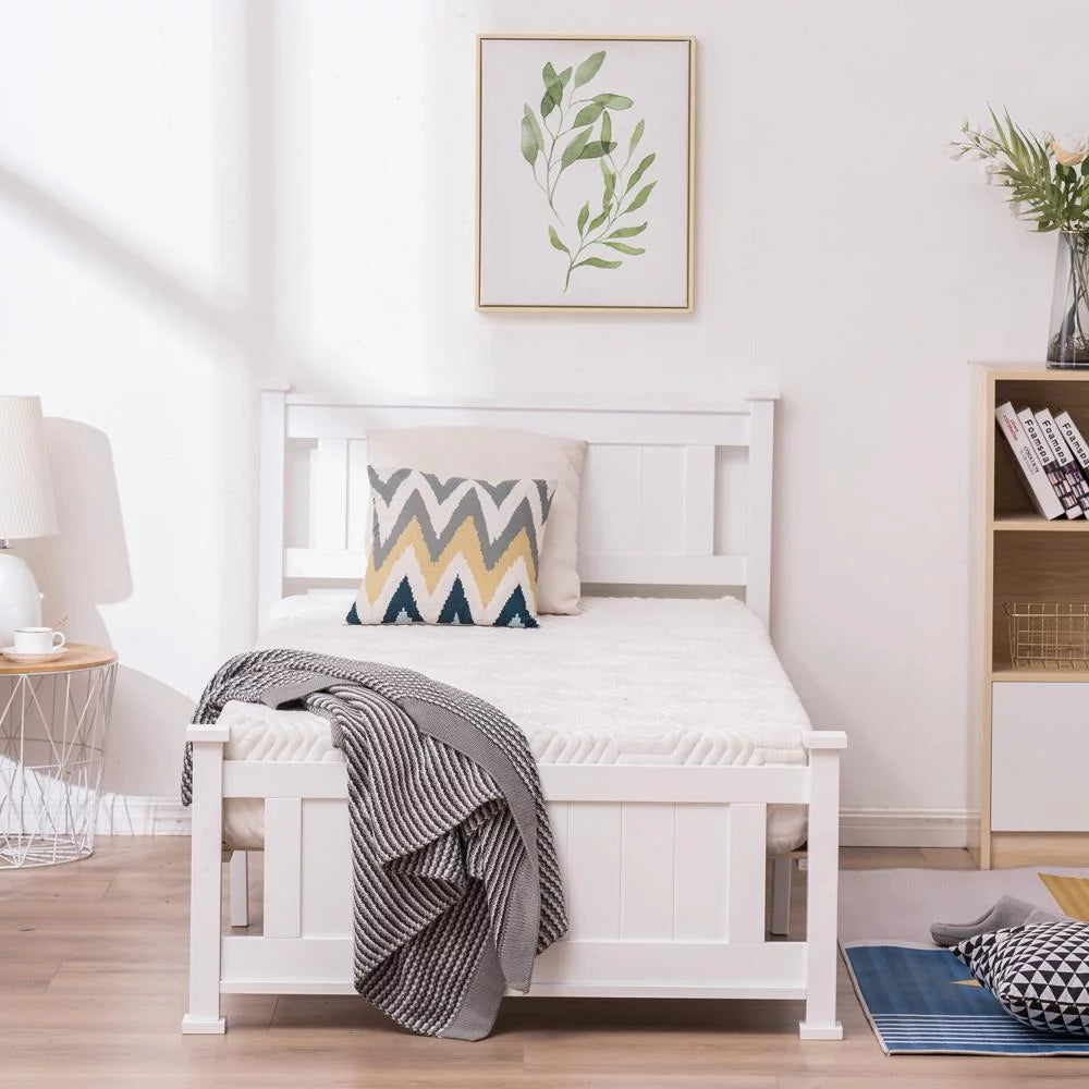 Gray Solid Pine Wood Twin Bed Frame with Headboard N784297