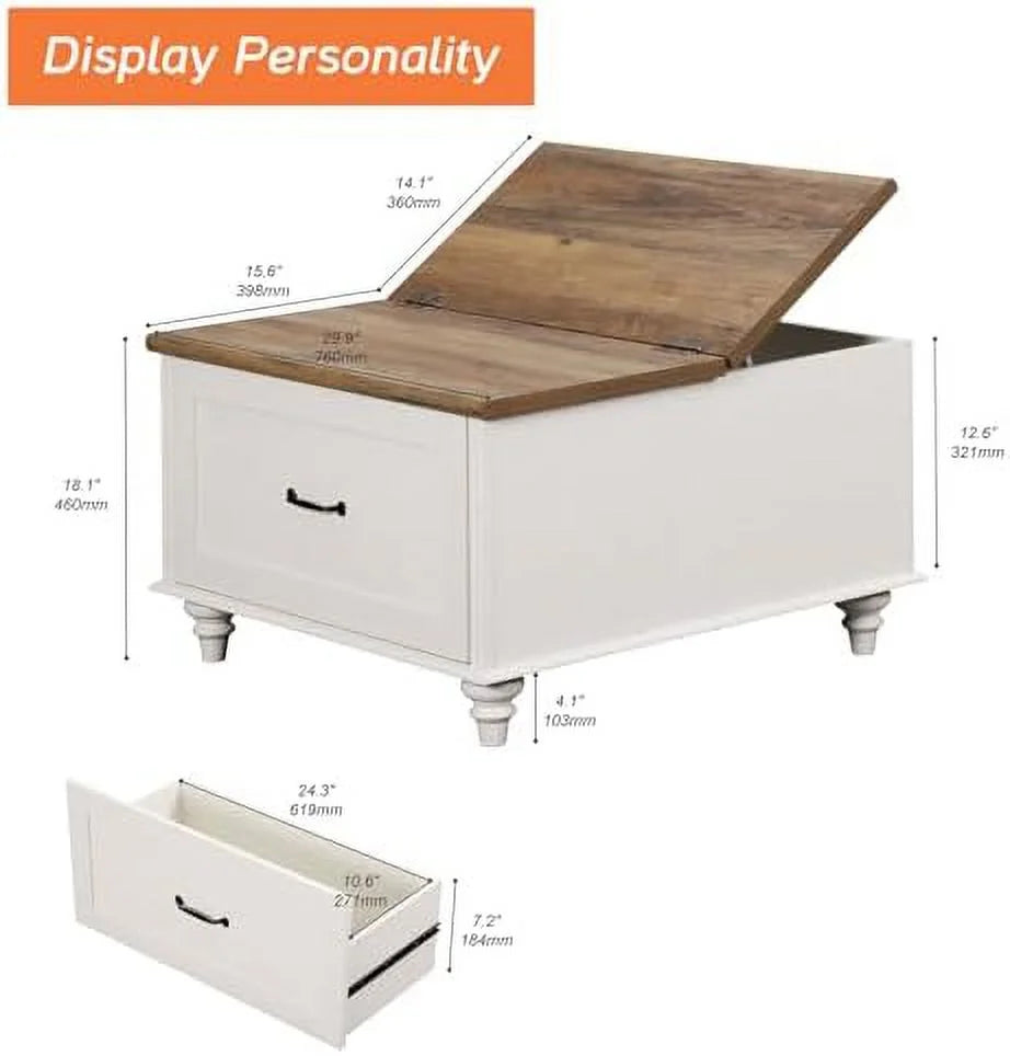 White Lift Top Coffee Table with Drawer Q443