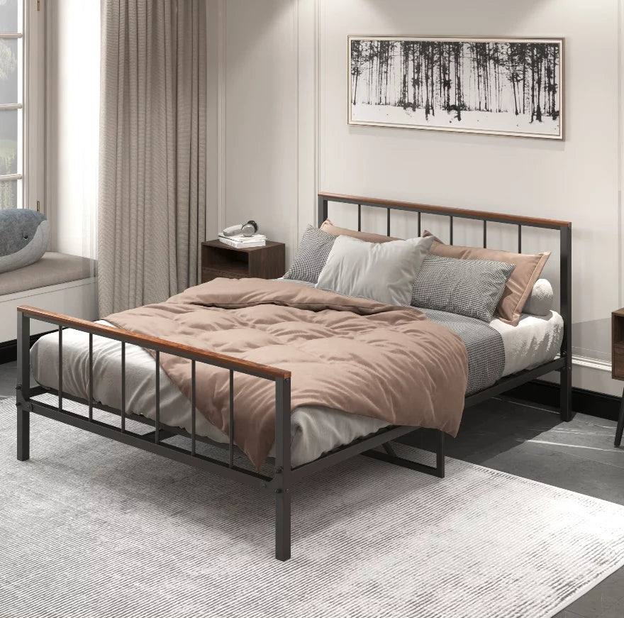 Queen Metal Platform Bed Frame with Headboard and Footboard J5344