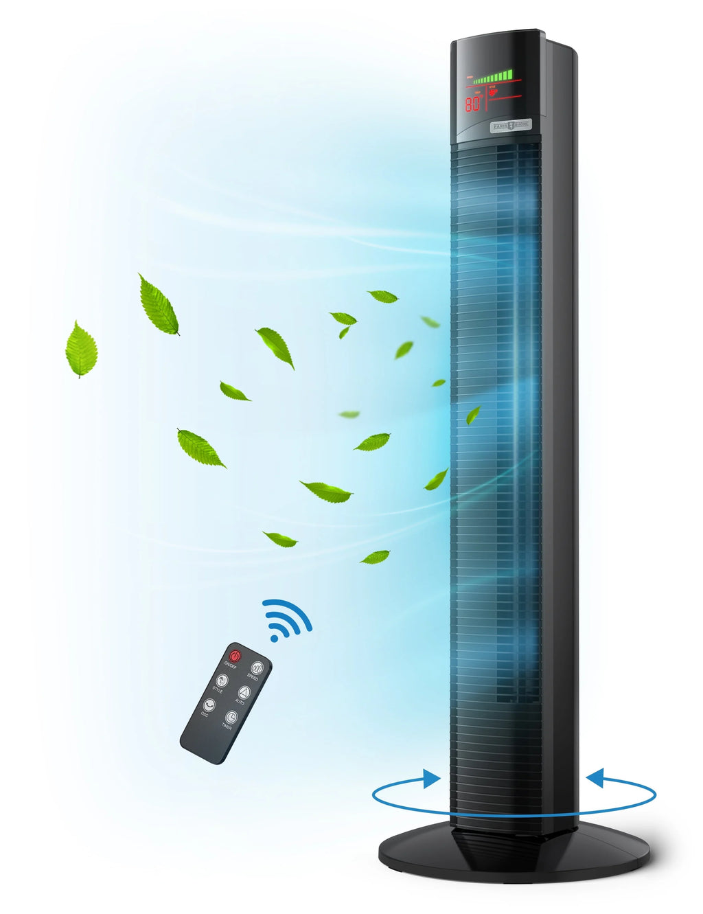 Black 36 Quiet Oscillating Bladeless Tower Fan with Remote F9123