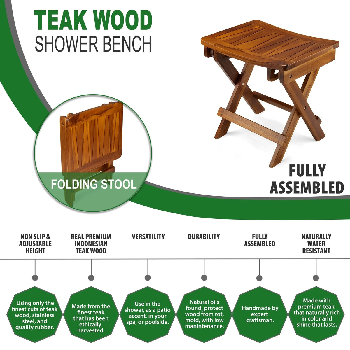 18 Inch Teak Folding Shower Stool G668