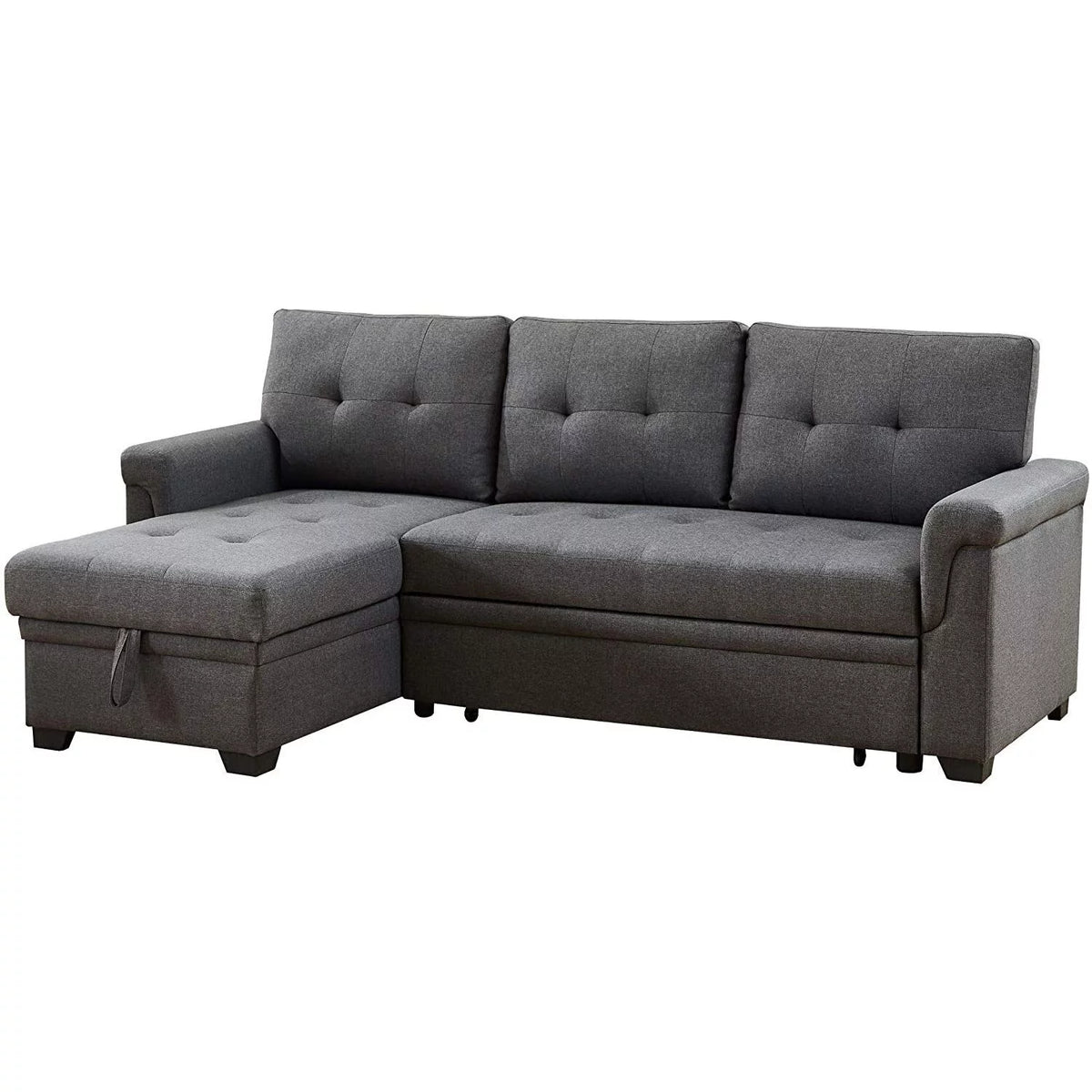 Dark Gray Linen Reversible Sleeper Sectional Sofa with Storage Chaise Q543327