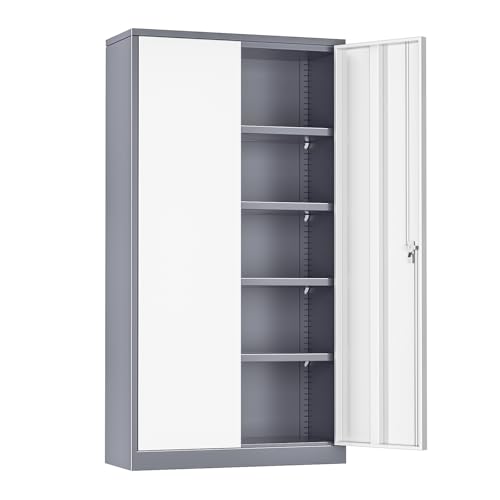 Metal Storage Cabinet with Wheels, 73" with Door and 4 Shelves, Black D19086