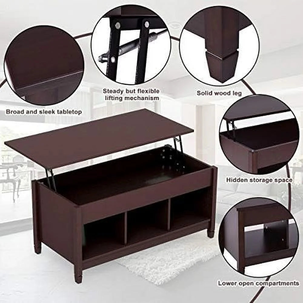 Espresso Lift Top Coffee Table with Hidden Compartment J8253