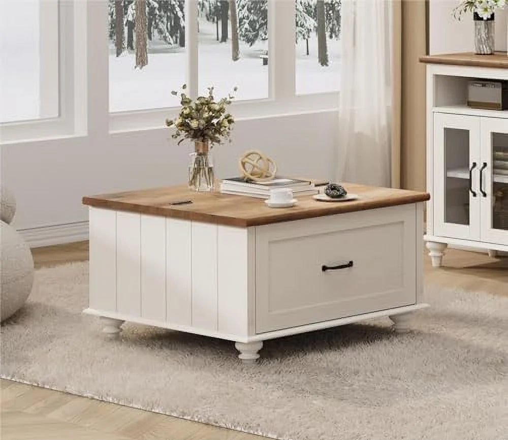 White Lift Top Coffee Table with Drawer Q443